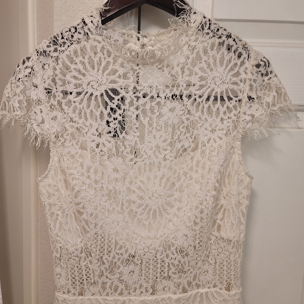 NWT BEBE JESSIE WHITE LACE MOCK NECK DRESS $139 SIZE 6 - Picture 13 of 15